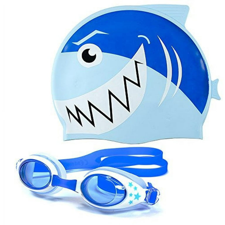 Flow Swim Gear Kids Silicone Swim Cap & Goggles for Boys and Girls - Fun  Shark Designs for Children Ages 6 and Under - FLOW-SWIM-KIT-BLUE
