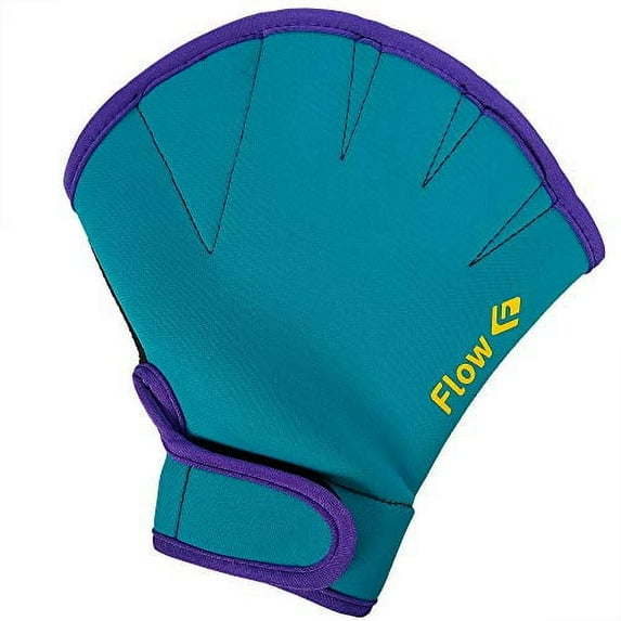 Flow Swimming Resistance Gloves - Webbed Gloves for Water Aerobics, Aquatic Fitness, and Swim Training (Aqua/Purple, Large) - FLOW-SWIM-GLOVE-AQUA-L