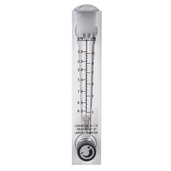 Flow-Tech 0.3-3GPM Adjustable Panel Mount Liquid Flow Meter - Acrylic Transparent Water Flow Gauge (1/4 in Female / 1/2 in Male Thread)