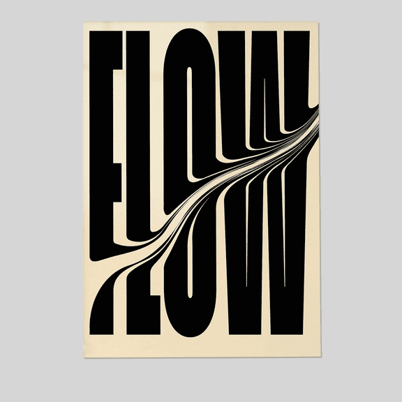 Flow Typography Print: Black White Bold Letter Art, Minimalist Room Decor Full Size 24''x36'' The Golden Shop