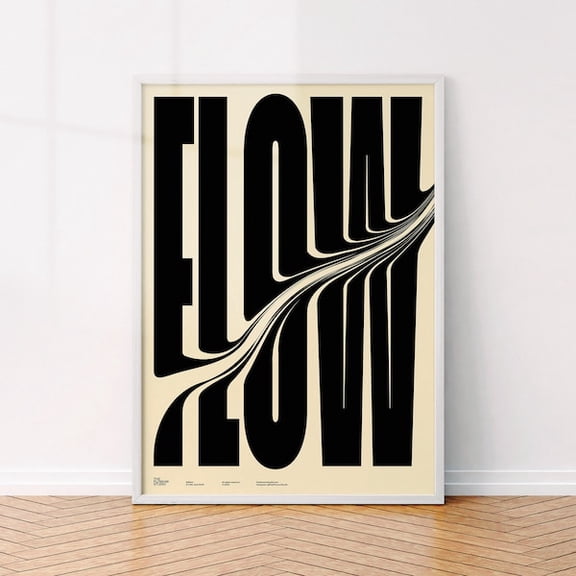 Flow Typography Print: Black White Bold Letter Art, Minimalist Room Decor, Unframed Paper Poster 24x36in