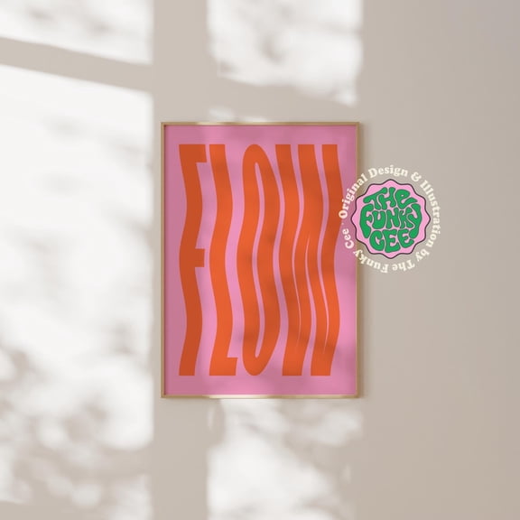 Flow Wavy Typography Pink Orange Modern Office Decor, Unframed Paper Print Size 16x24