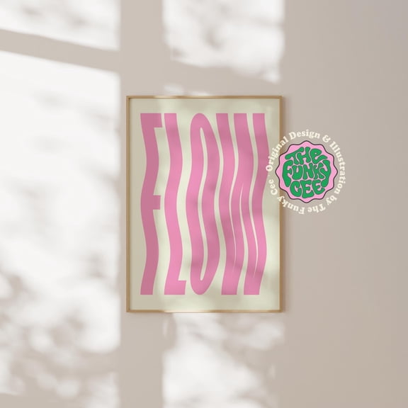 Flow Wavy Typography Pink Trendy Dorm Aesthetic Room Decor, Unframed Paper Print Size 12x18