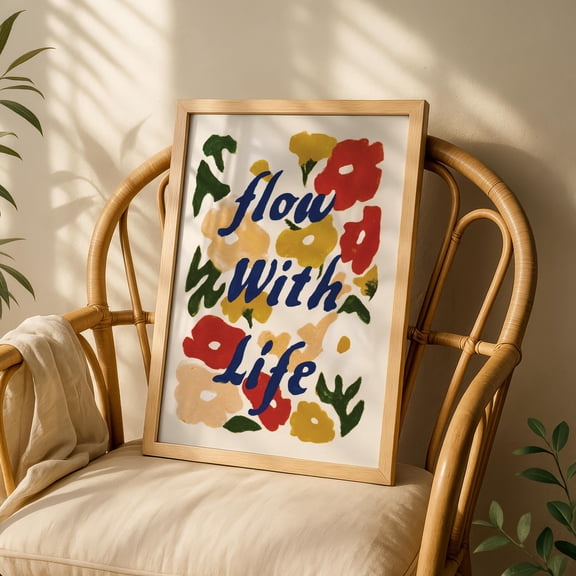 Flow With Life Typography Print, Floral Affirmation Wall Art, Spring Decor, Positive Inspirational, Uplifting Quote Matisse Art, Poster Only