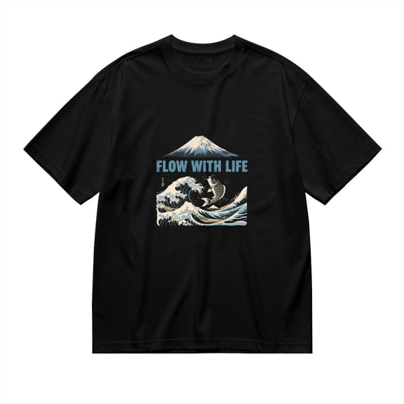 Flow With Life, Wave And Fish Print 1, Vintage T Shirt, Cotton T-Shirt for Men, 23554241,S