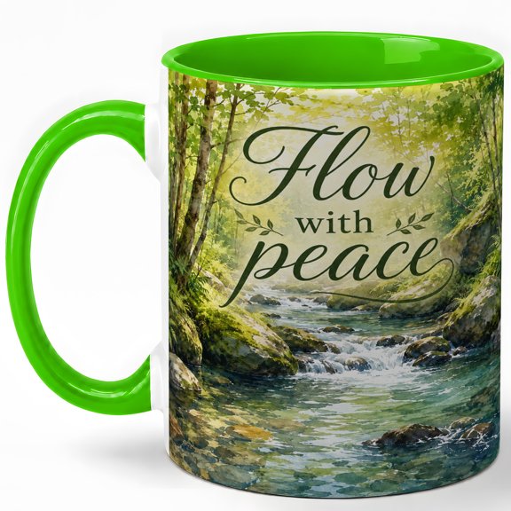 Flow With Peace 11oz Ceramic Mug, Forest Stream Nature Design