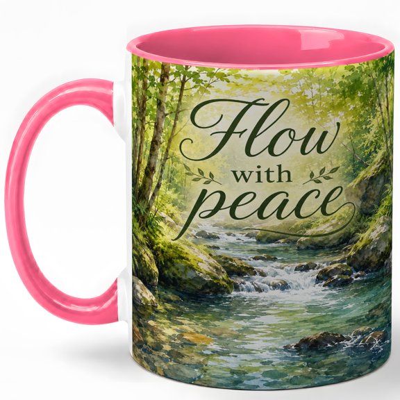 Flow With Peace 11oz Ceramic Mug, Forest Stream Nature Design