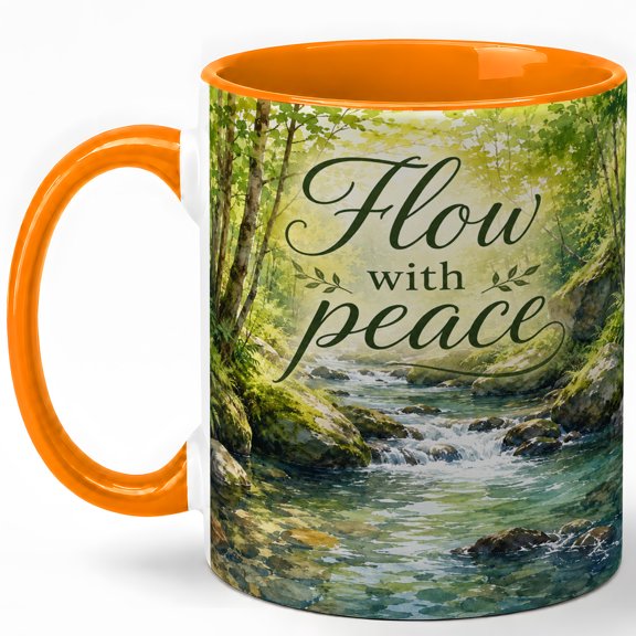 Flow With Peace 11oz Ceramic Mug, Forest Stream Nature Design