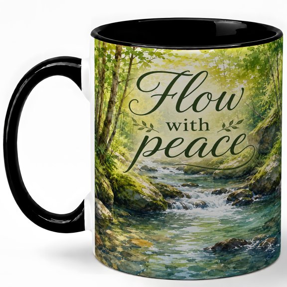 Flow With Peace 11oz Ceramic Mug, Forest Stream Nature Design