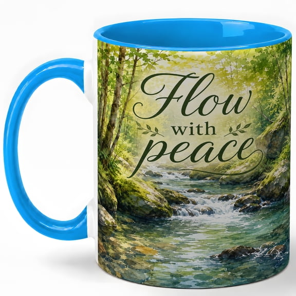 Flow With Peace 11oz Ceramic Mug, Forest Stream Nature Design