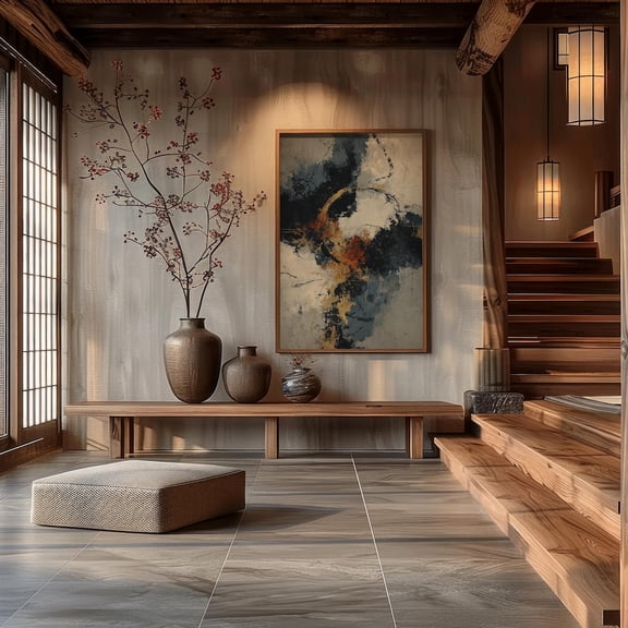 Flow Within Poster Wall Art, Japandi Abstract In Indigo Beige And Gold Spiritual Minimal Decor UNFRAMED Poster, Wall Art for Decor, Present, 8x12