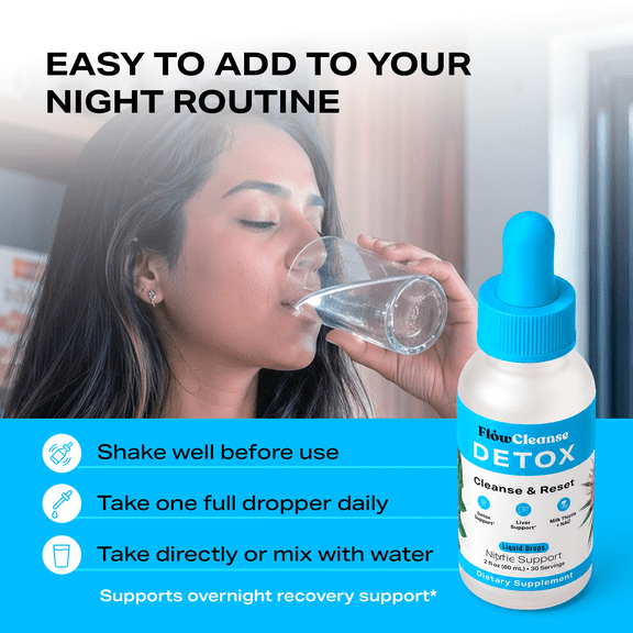FlowCleanse Detox Liquid Drops, 60ml, Daily Wellness Balance Formula