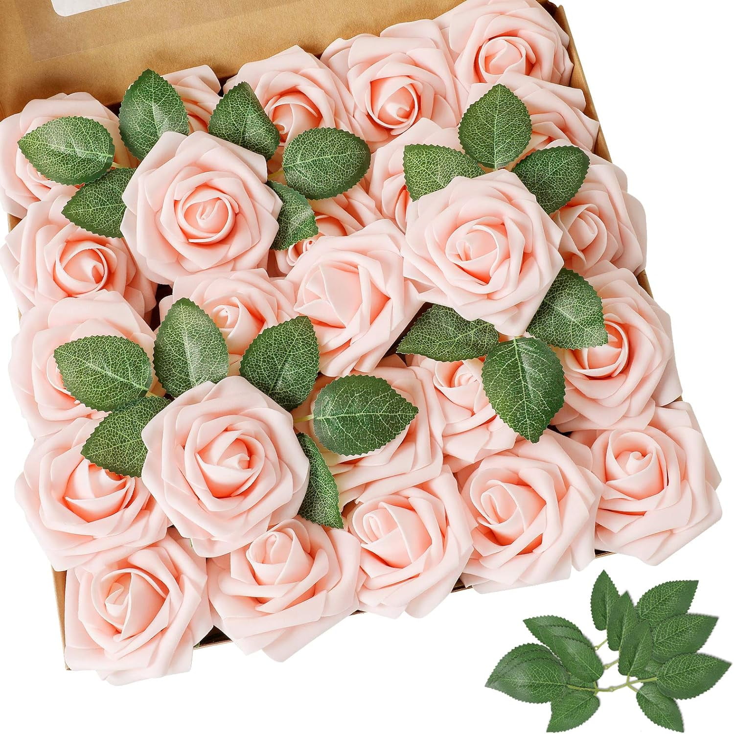 FlowGircnty Artificial Flower Blush Pink Rose 25pcs Real Looking Fake ...