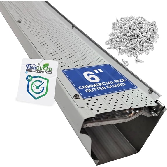 FlowGuard Gutter Guards 30-Year 6" Commercial Gutter Cover System - White - 22ft