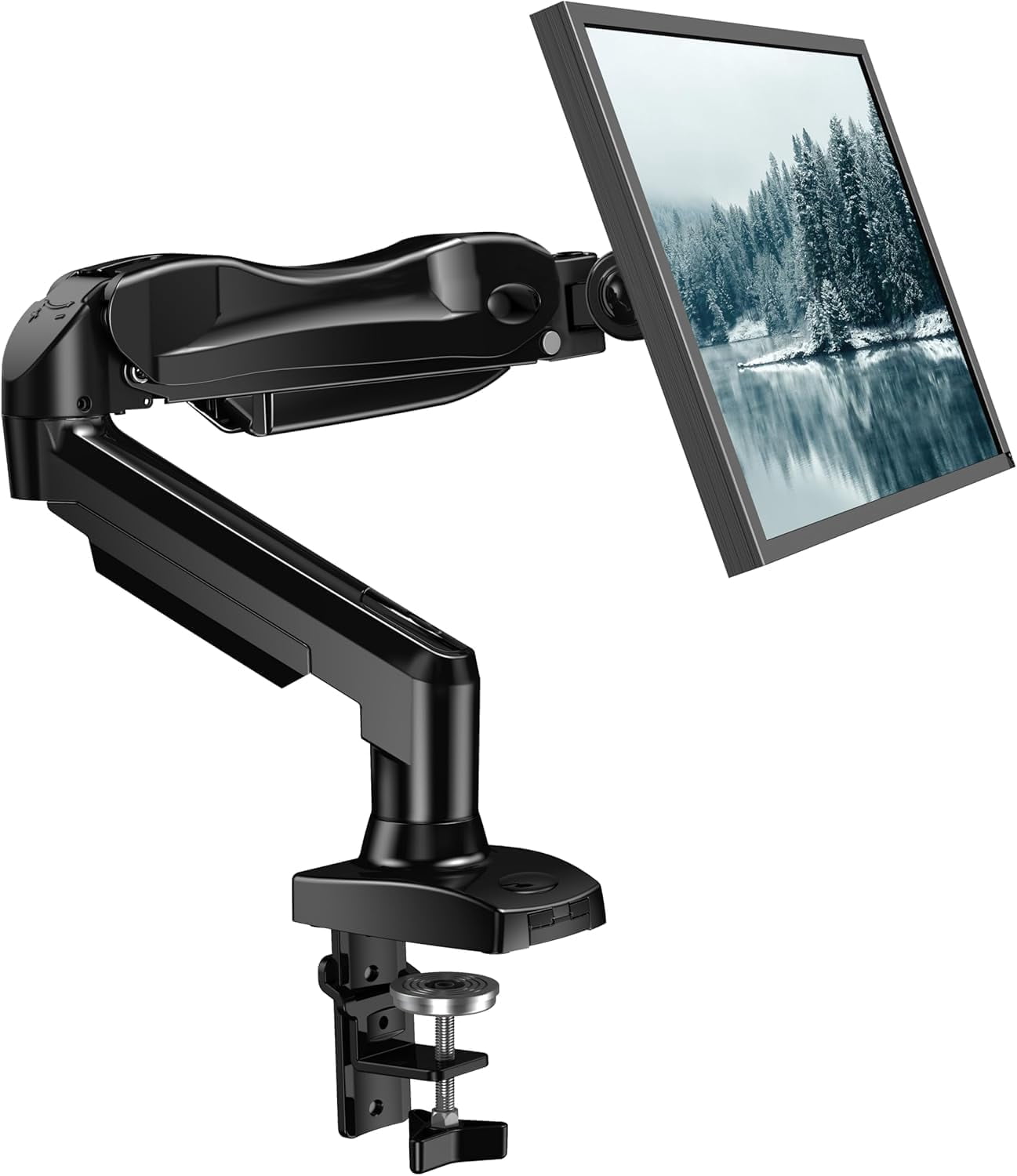 Monitor Bench Mount FlowLift™ Single Monitor Mount, 13 to 32 Inch Arm, Adjustable Stand ...