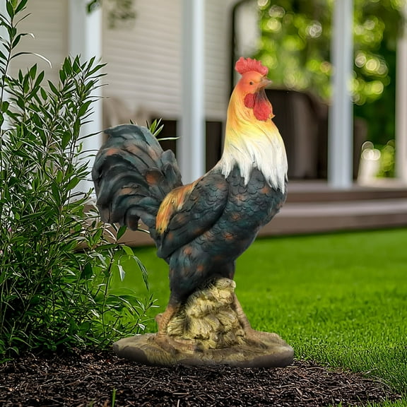 FlowLuxe 22.4"H Rooster Garden Statue – Garden Decor Chicken Sculpture