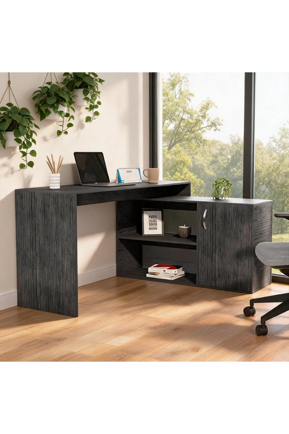 Large 59.64 Inch L-Shaped Home Office Computer Desk With Particle Board Construction