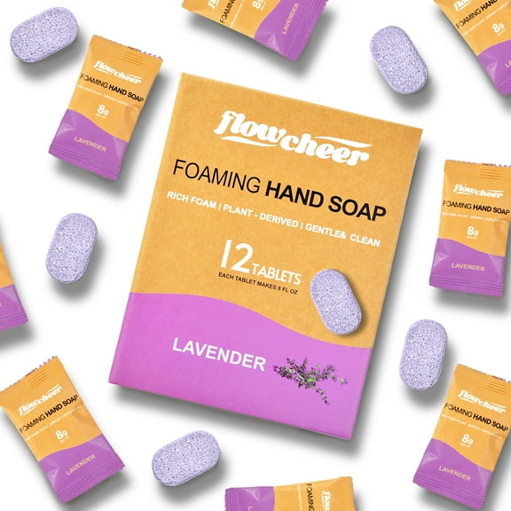 Flowcheer Foaming Hand Soap Tablets Refill 12 Packs-Makes 12x8 fl oz Bottles-Hydrating Hand Soap-Lavender