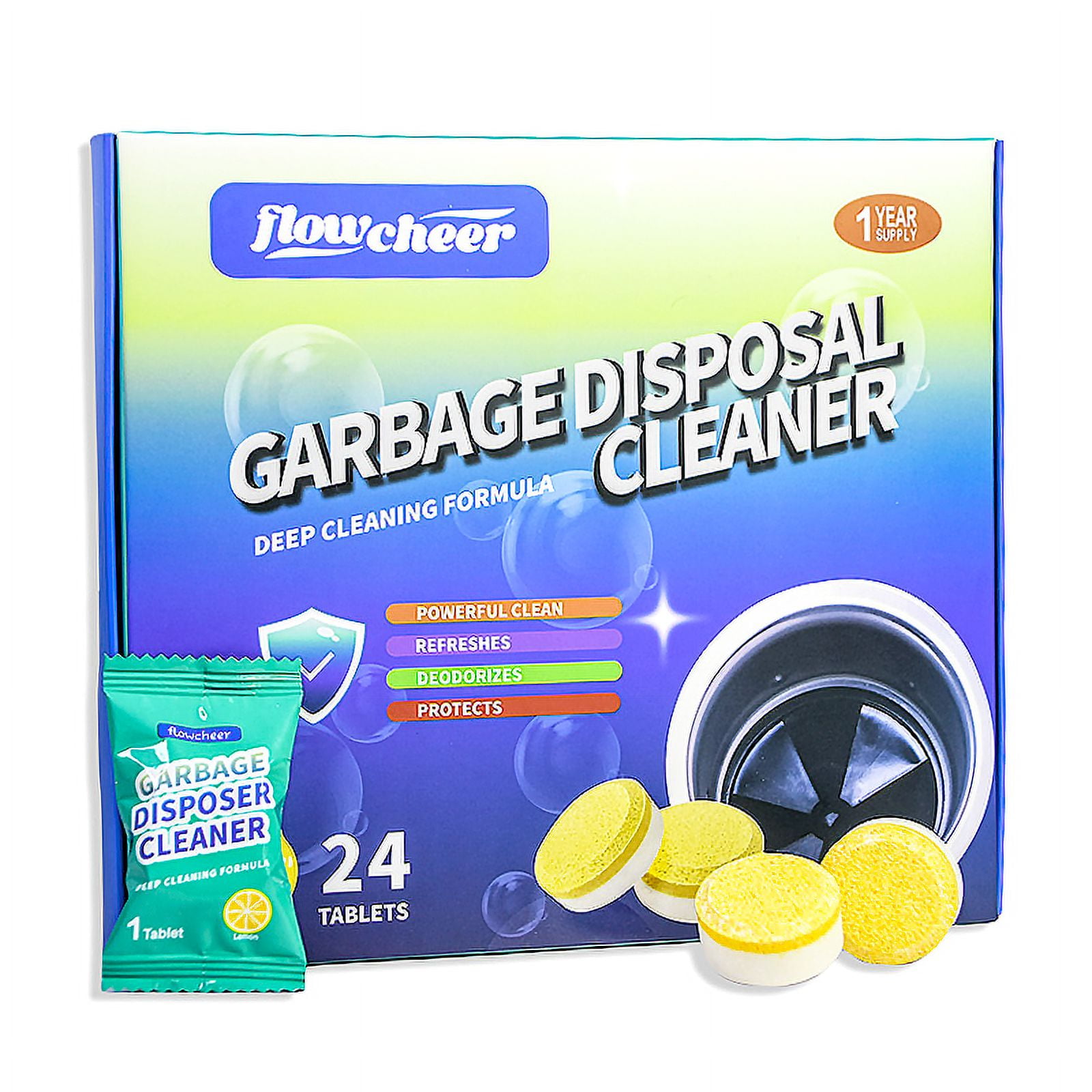 Flowcheer Garbage Disposal Cleaner and Deodorizer 24 Pack Fresh Lemon
