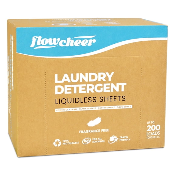 Flowcheer Laundry Detergent Sheets, 100 Sheets (200 Loads), Unscented, Concentrated Power Laundry Sheets for Cleaner Clothes, Eco-friendly, Plant Based