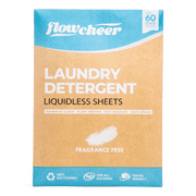 Flowcheer Laundry Detergent Sheets 30 Pcs (Up To 60 Loads), Unscented, Eco-Friendly Washer Sheets, Fragrance Free, Hypoallergenic, Light Weight, Earth Friendly, All Machines