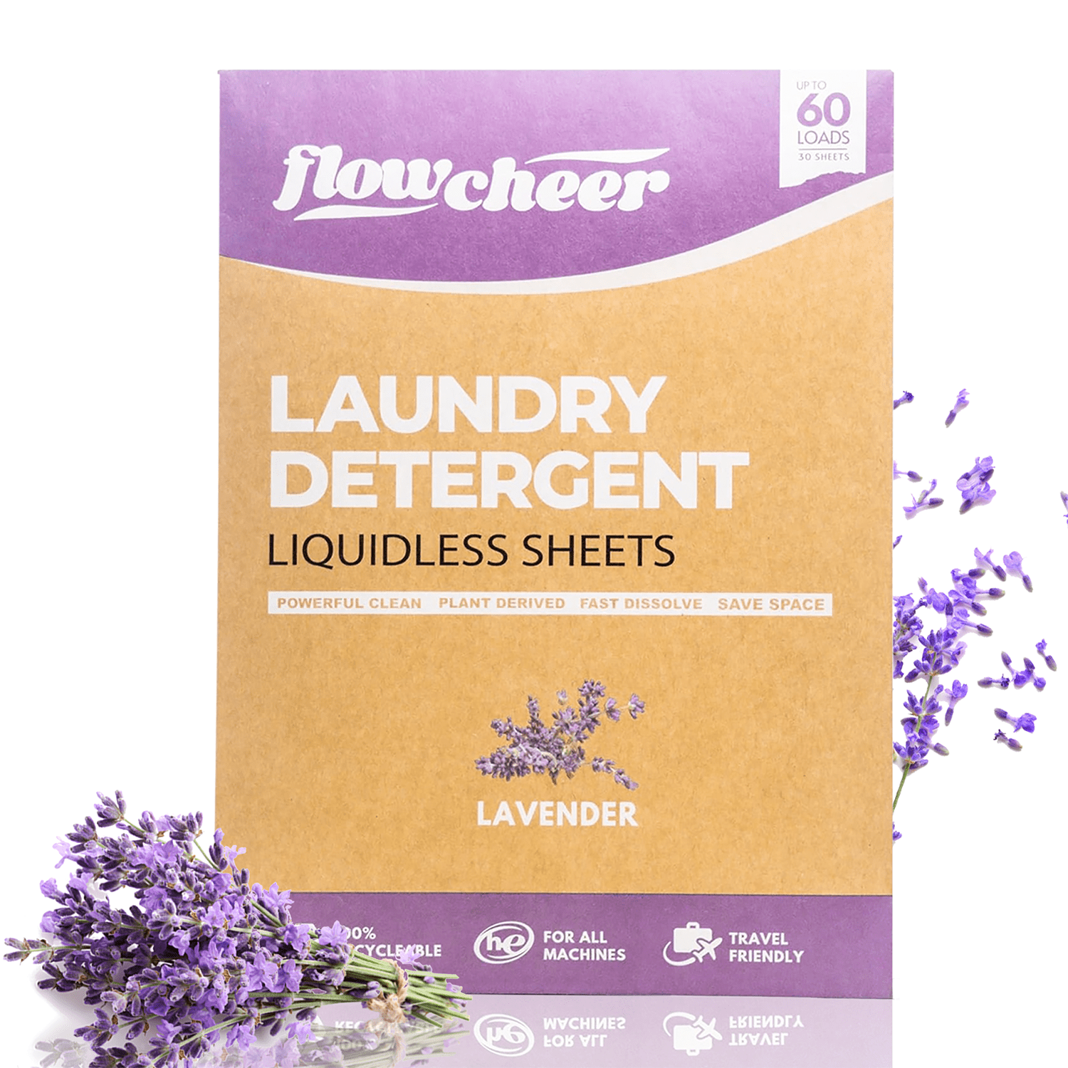 Cheer Cleaner Flowcheer Lavender Laundry Detergent Sheets, 30 Sheets (60 Loads), Eco ...