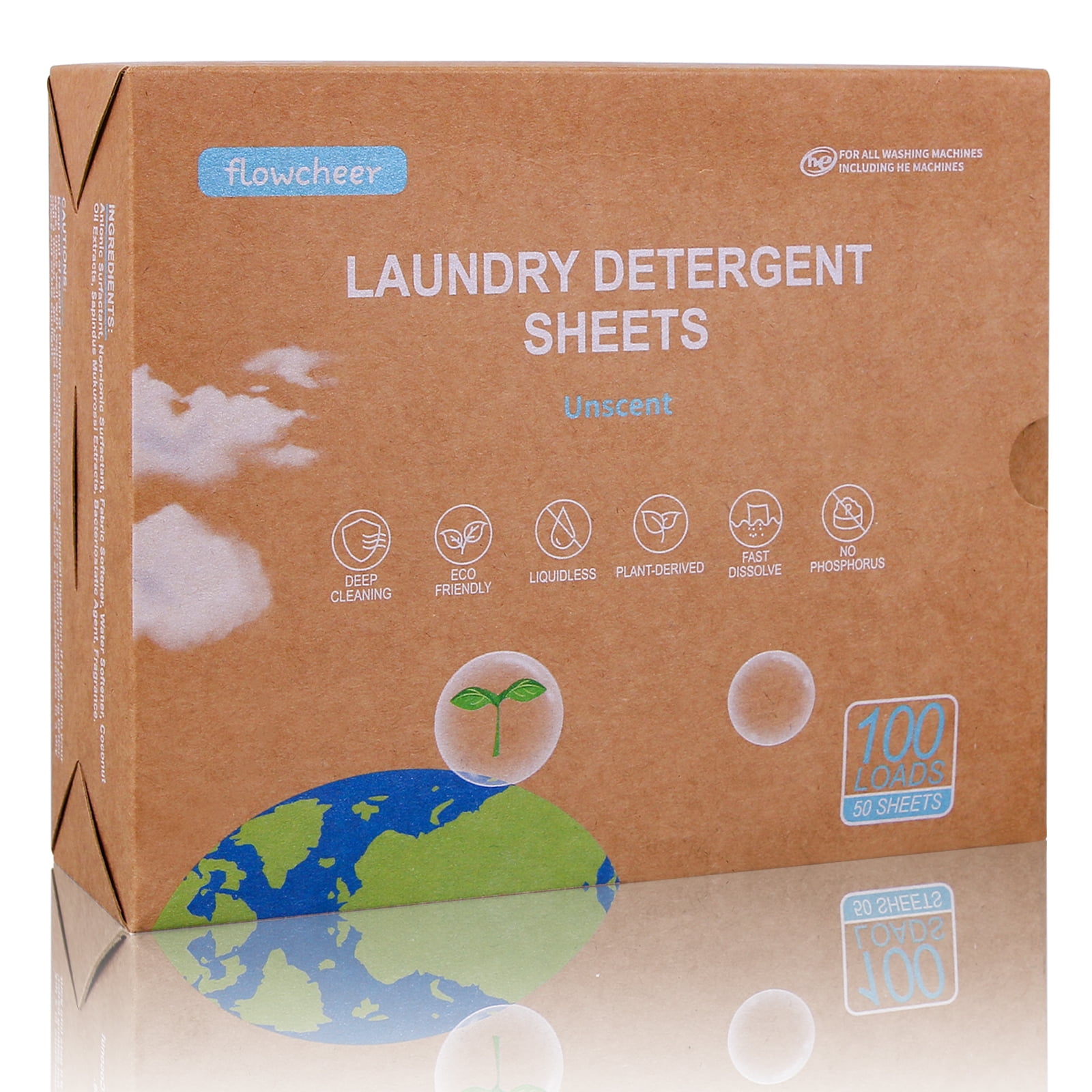 Flowcheer Laundry Detergent Sheets, 50 Sheets (Up To 100 Loads