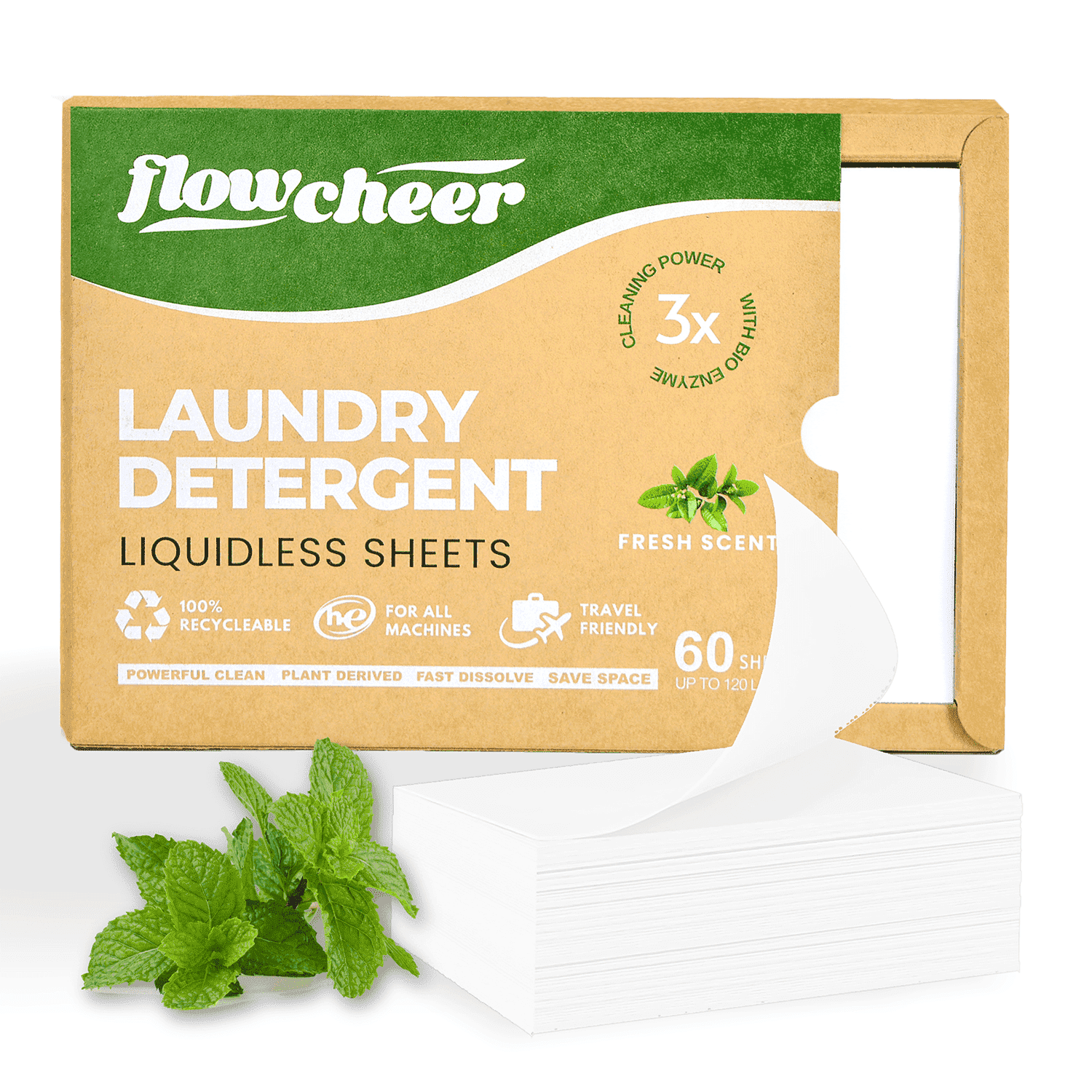 Cheer Cleaner Flowcheer 60 Detergent Sheets, 120 Loads, Compact & Easy Travel, Rapid ...