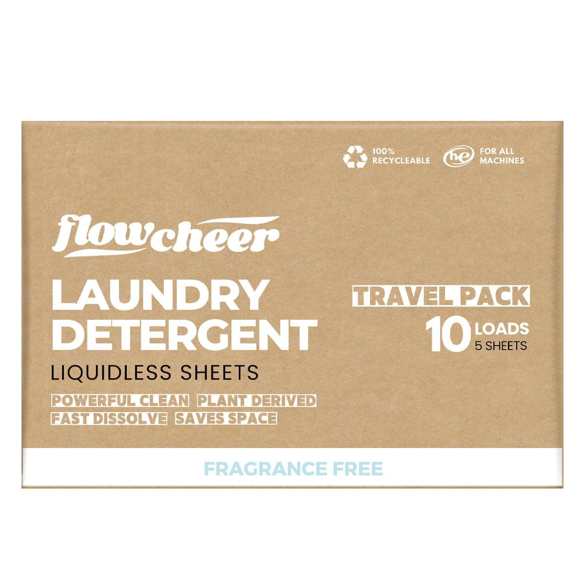 Flowcheer Laundry Detergent Sheets Travel Pack 5 sheets 10 Loads