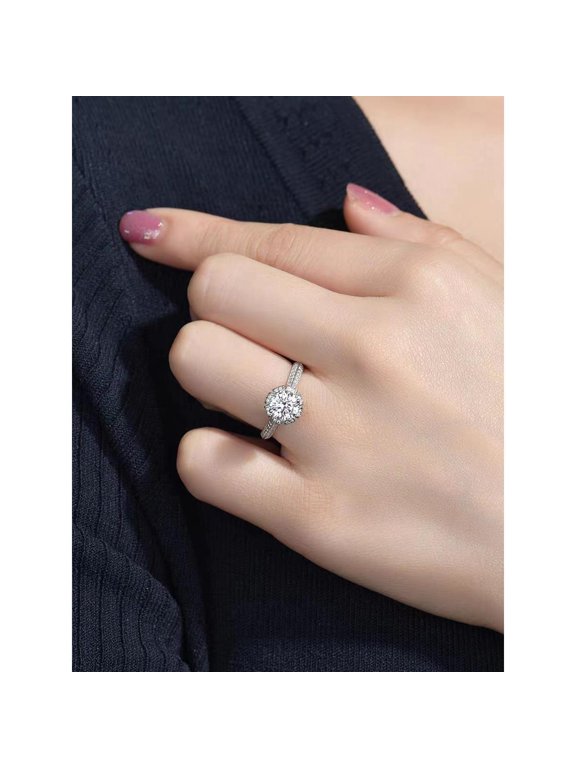 Flower 1 Karat Eight Hearts and Eight Arrows Cubic Zirconia Ring D Grade Gift for Her Ladies Wedding Ring