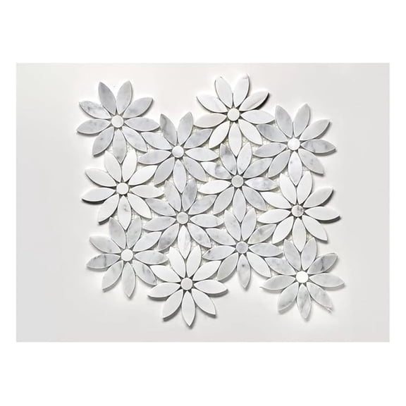 Flower 10"x12" Italian White Gray Carrara with Marble Thassos Polished Mosaic Tile for Kitchen Backsplash Bathroom Wall Flooring Shower (1 Sheet)