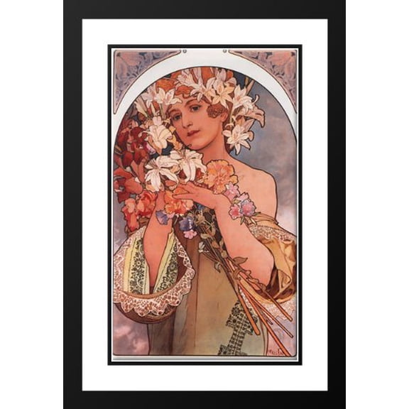 Flower 20x23 Framed and Double Matted Art Print by Mucha, Alphonse Maria