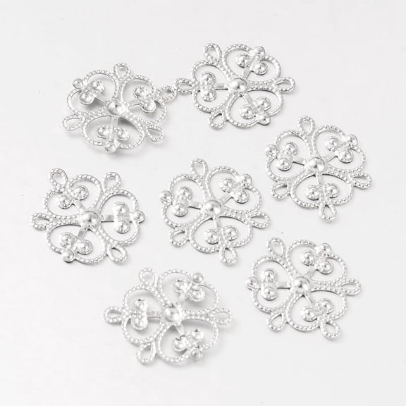 Flower 316 Surgical Stainless Steel Filigree Joiners Chandelier Components Stainless Steel color 19x17x1mm Hole: 2x1mm