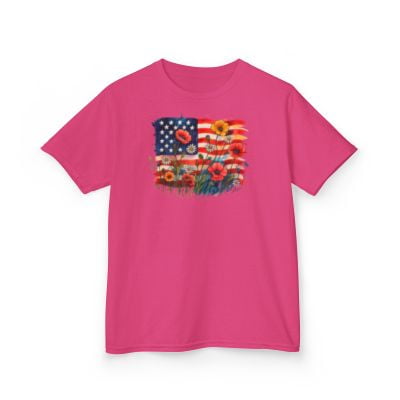 Flower 4th of July USA Kids Heavy Cotton Tee-KHJUL4506B-Heliconia-XS