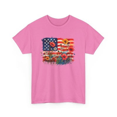 Flower 4th of July USA Unisex Heavy Cotton Tee-KHJUL4506-Azalea-S