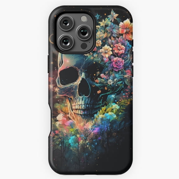 Flower Adorned Skeleton in the Cosmos Phone Case for iPhone 16 15 14 13 12 11 Pro Max M5905580