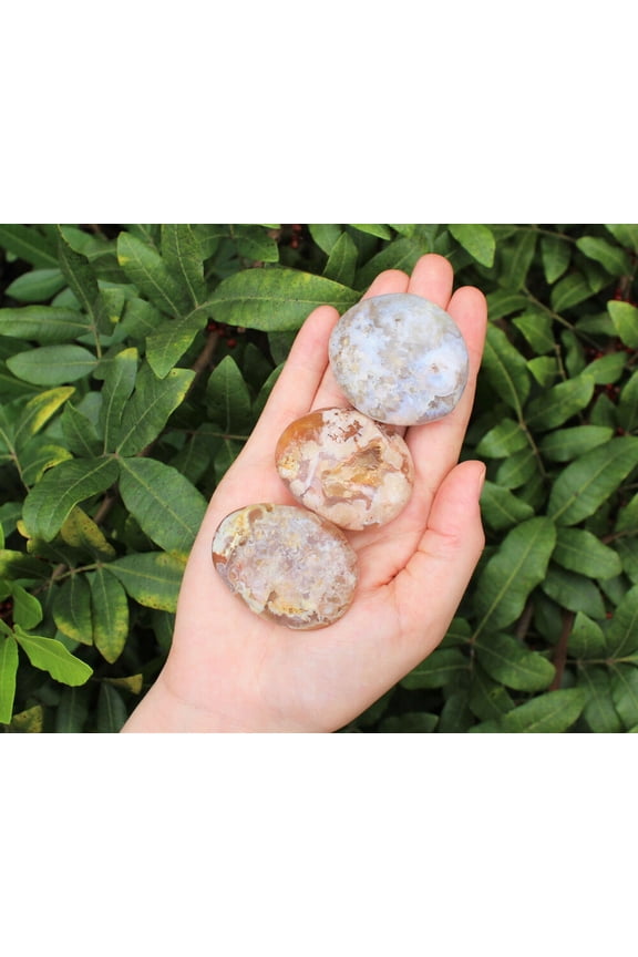 Flower Agate Hand Polished Stones - Flower Agate Pebble, Palm Stone Crystal