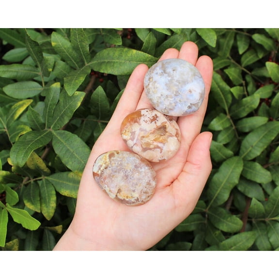 Flower Agate Hand Polished Stones - Flower Agate Pebble, Palm Stone Crystal