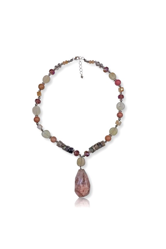 Flower Agate Pendant Necklace, 1 Count