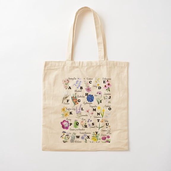 Flower Alphabet Canvas Tote Bags, Reusable Shopping Bag