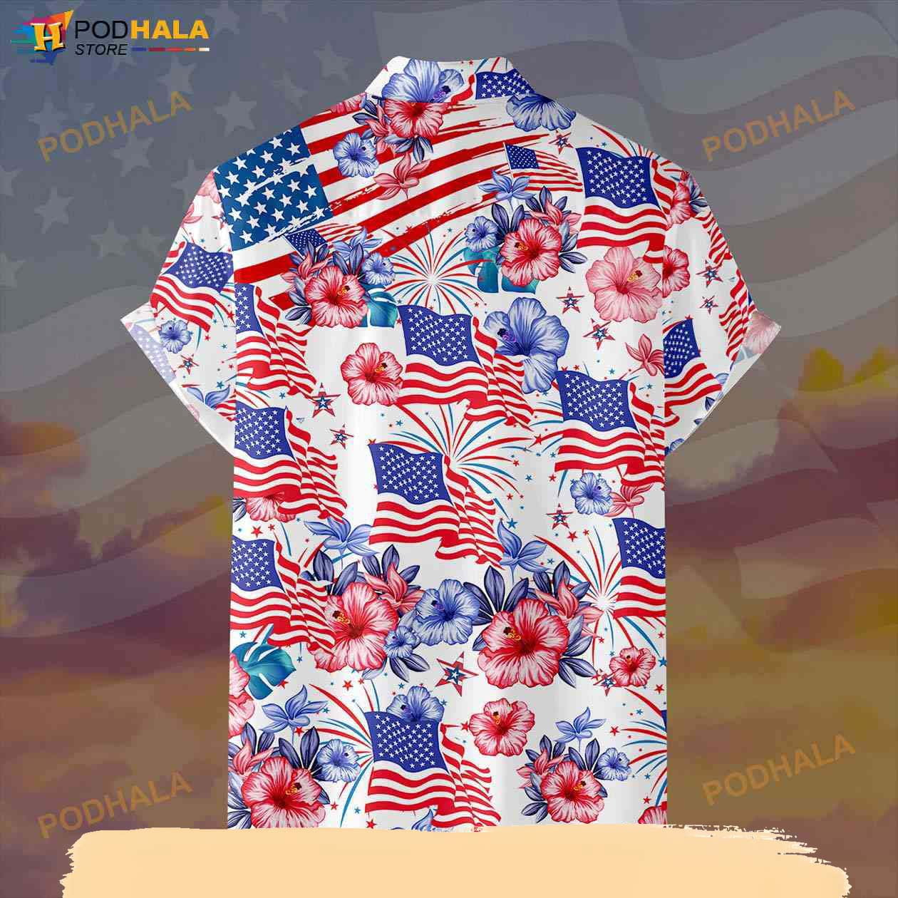 Flower American Flag 4th of July Hawaiian Shirt, Independence Day Shirt ...