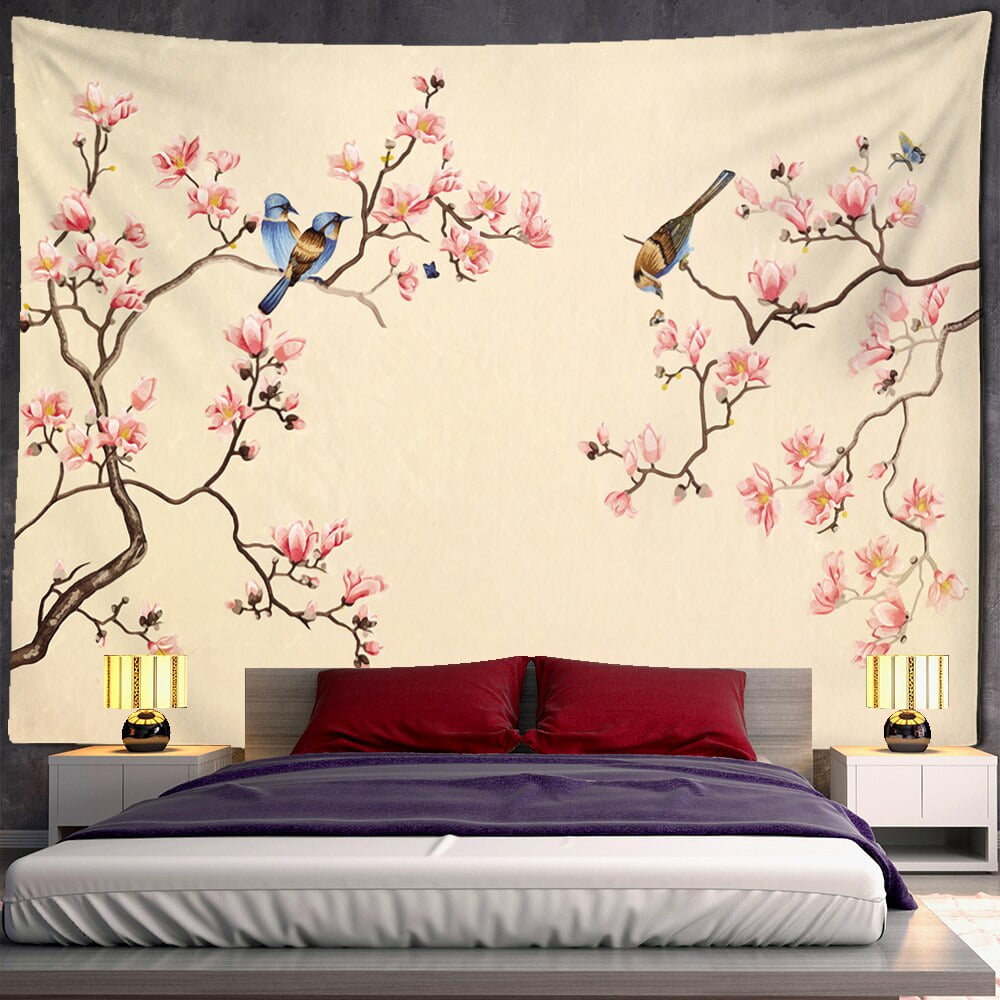 Flower And Bird Murals Tapestry Wall Hanging Ins Simple Bohemian Style ...