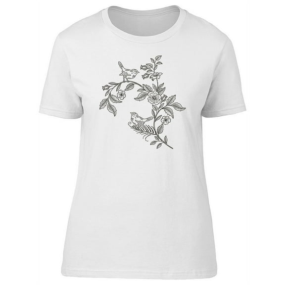 Flower And Stem With Bird B&w T-Shirt Women -Image by Shutterstock, Female Large