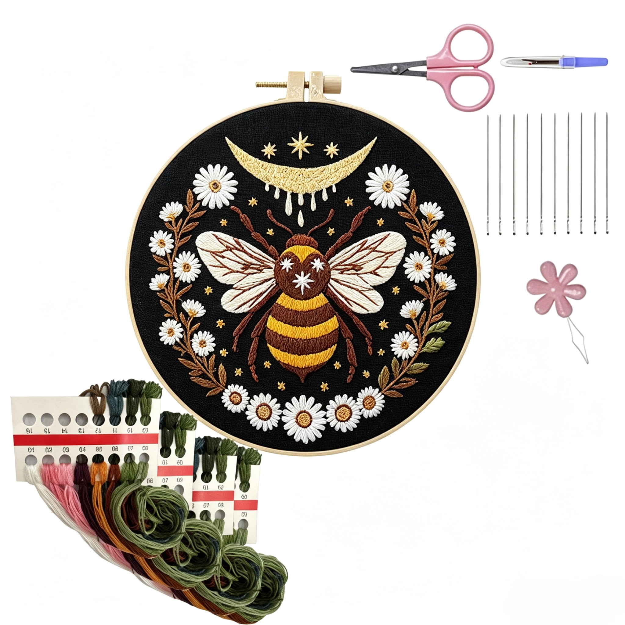 Flower Animal Handmade Embroidery Kit, Cotton Threads, Needles ...