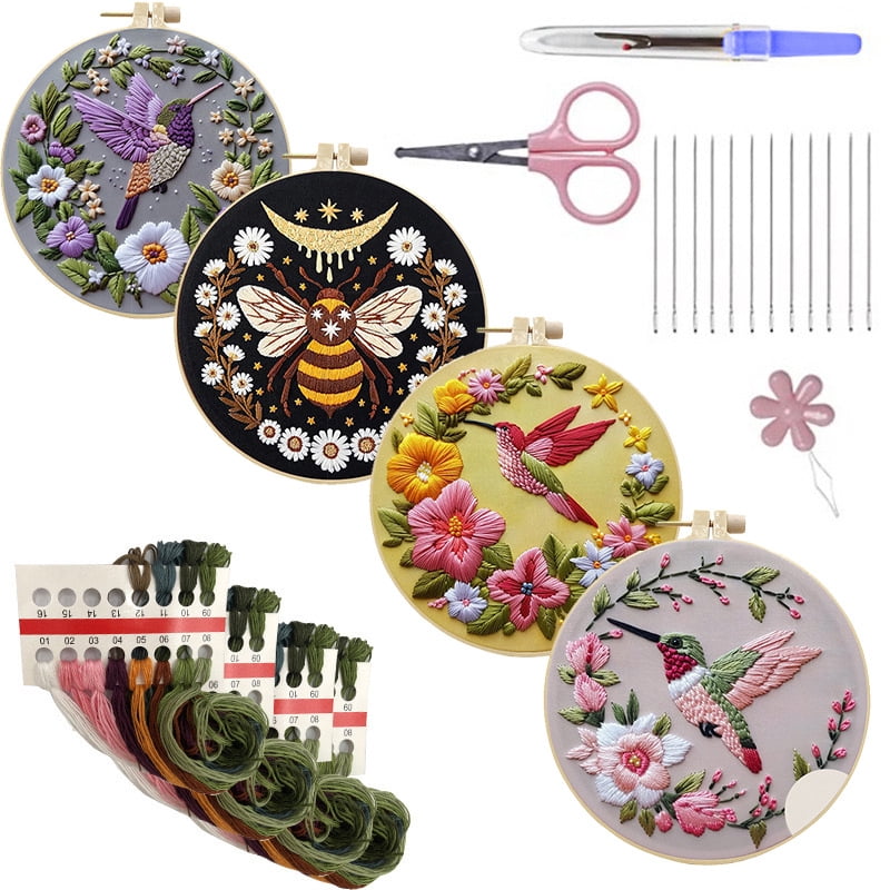 Flower Animal Handmade Embroidery Kit, Cotton Threads, Needles ...
