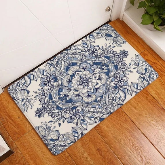 Flower Anti-Slip Doormat Kitchen Mandala Entrance Door Mat Flannel Carpet Doormat Colorful Indoor Floor Mats Rug