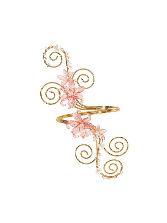Flower Armlet Jewelry, Scroll Cuff With Openwork Metal Curves for Festival Outfits and Party Looks
