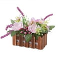 thumbnail image 1 of Flower Arrangement with Wooden Vase 7"Artificial Flowers in Pot - Fake Flowers Roses Peonies Hydrangeas in Wooden Vase Potted Artificial Flower Centerpieces for Table Decor Living Room, 1 of 6