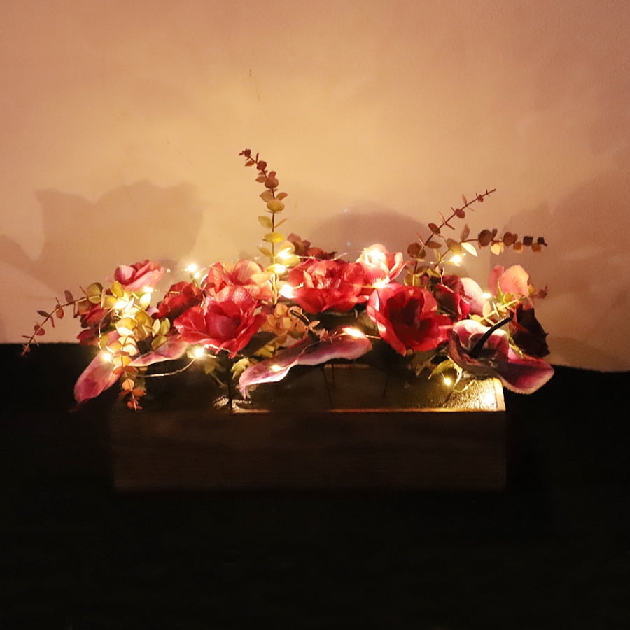 Flower Arrangement with Wooden Vase Artificial Flowers in Pot - Fake Flowers Roses Peonies Hydrangeas in Wooden Vase Potted Artificial Flower Centerpieces for Table Decor Living Room
