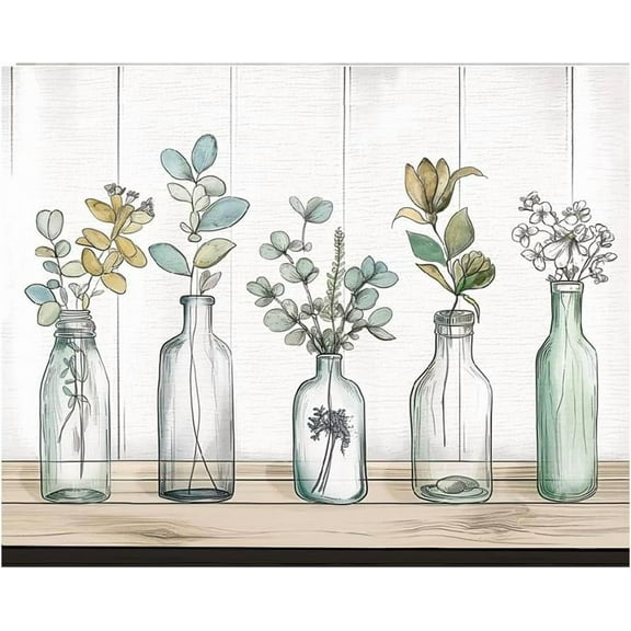 Flower Arrangement in Glass Bottle Wall Art Prints Paper Poster Wall Decor Print Poster Board Art White Cardboard Painting Colorful 28x35CM